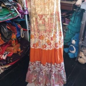 Magic Women's Floral Patchwork Maxi Dress - Orange, Pink, Cream